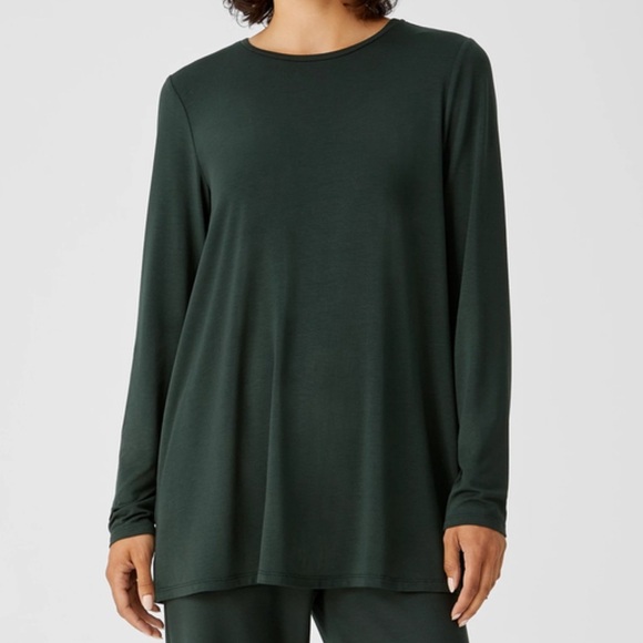 Eileen Fisher Jersey Crew Neck Top Size XS  S4TFF-T5945 Ivy - Picture 1 of 8